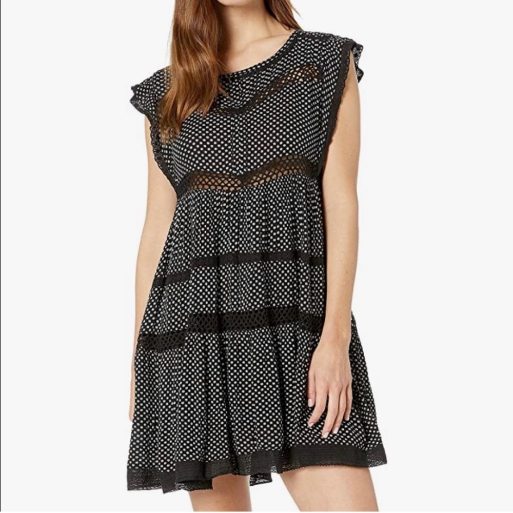 FREE PEOPLE BLACK LATTICE AND FLORAL MINI DRESS SIZE S